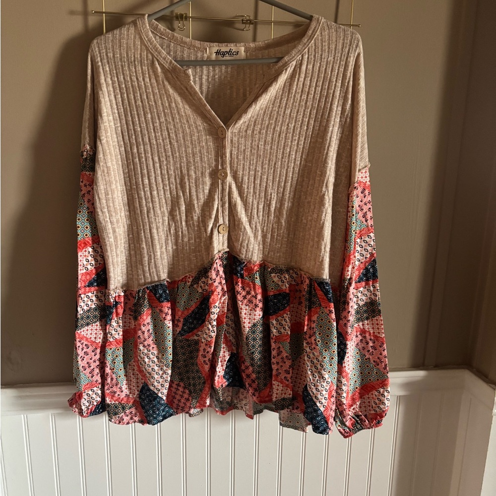 Angie Beige and Pink Patchwork Blouse